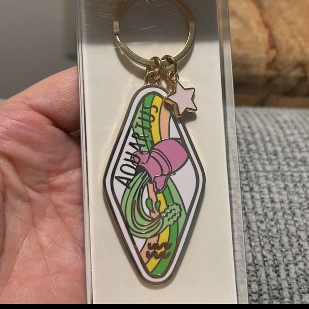 Aquarius zodiac retro style keychain for astrology lovers January 20-February 18